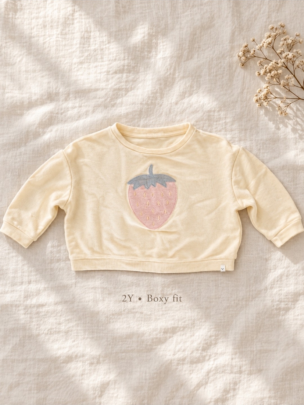 Oh Baby! Cream Long-Sleeve Top with Pink Strawberry Applique | 2Y